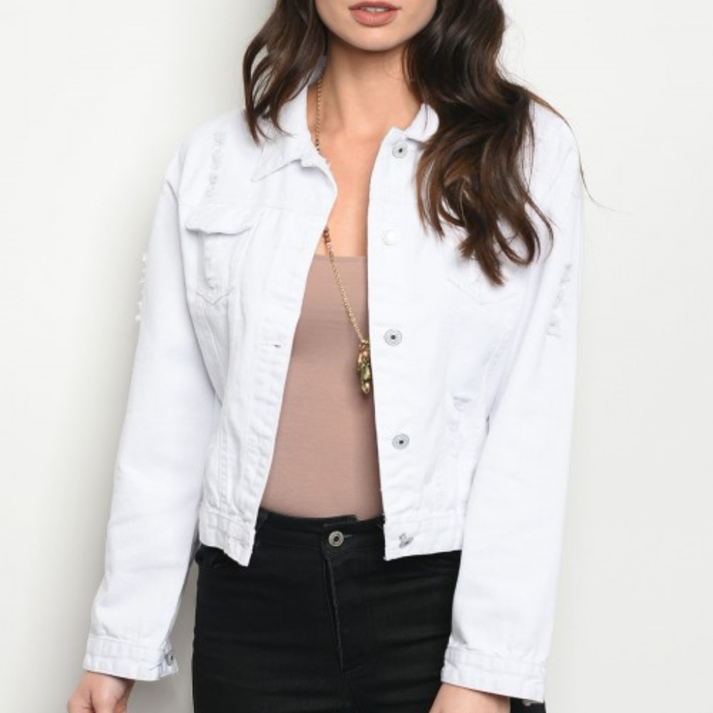 ❤LAST 1❤WHITE DENIM JACKET EMBROIDERY & TASSELS - Picture 2 of 2